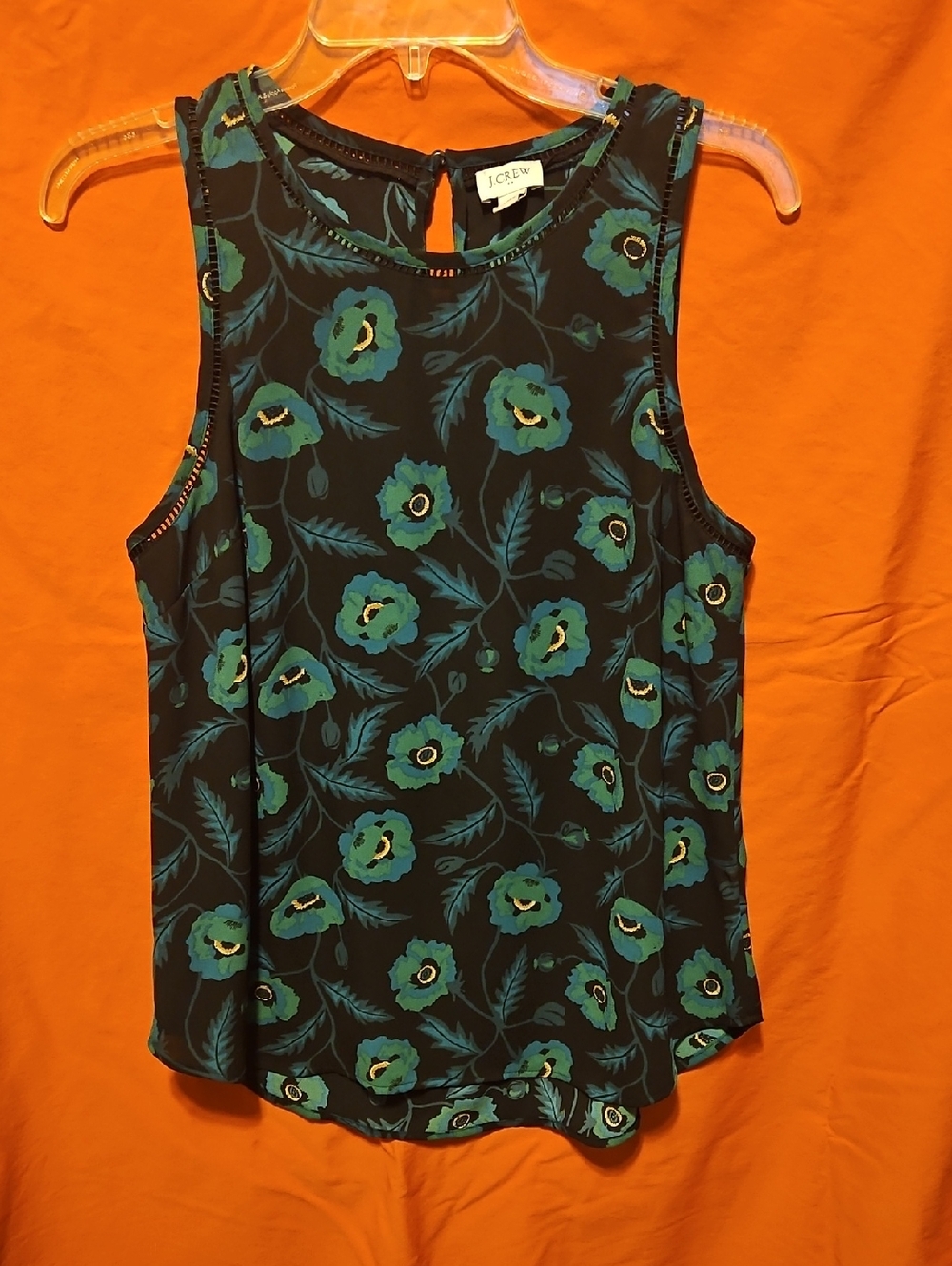 J. Crew Black Sleeveless Floral Camisole with Teal Flowers
